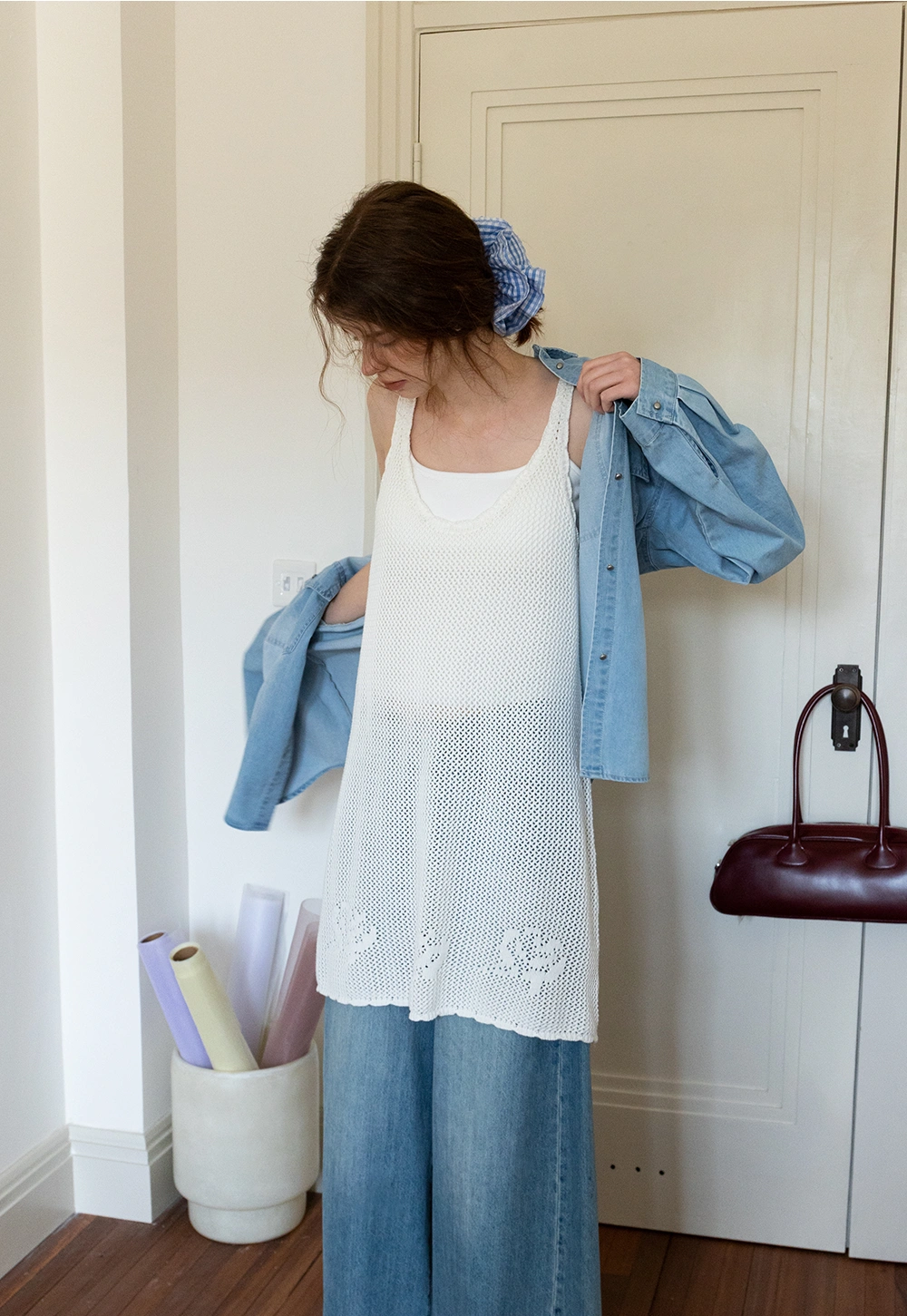 Lace-Trim Hollow-Out Cami Dress Cover-Up