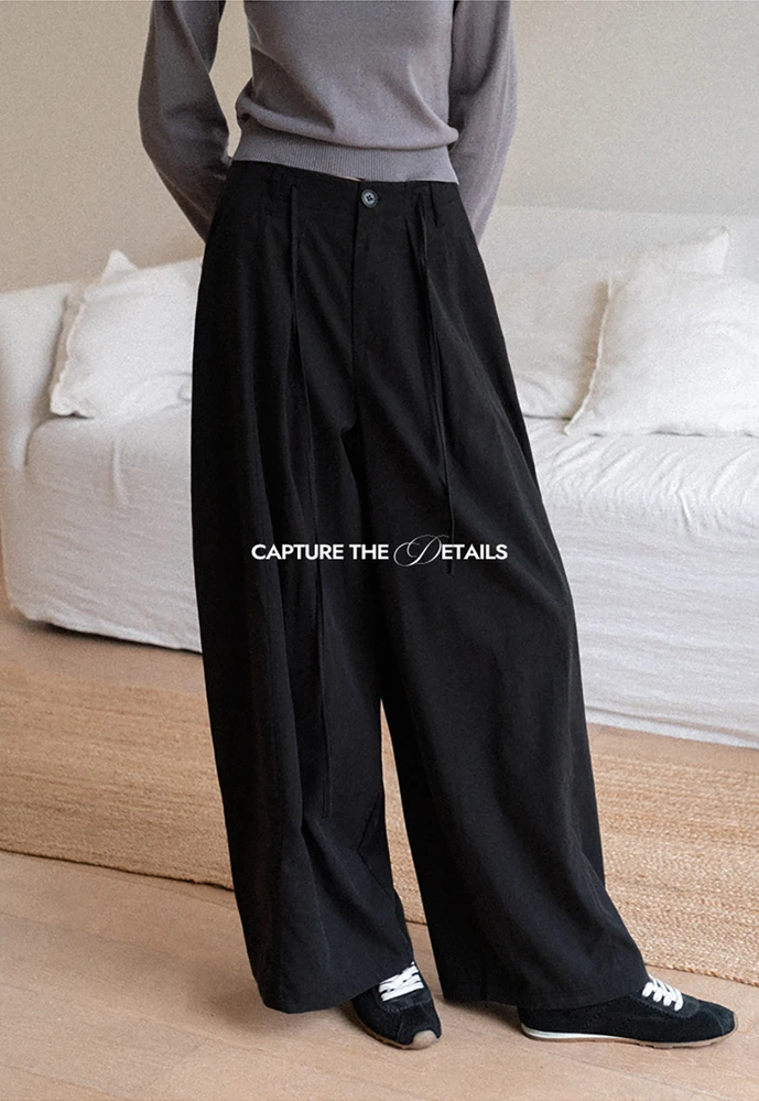 Tie-Waist Pleated Wide-Leg Pants