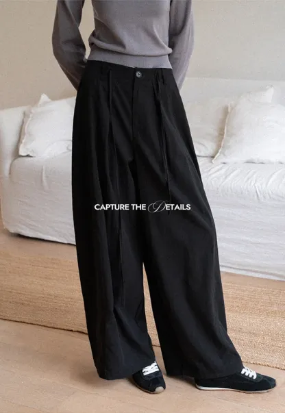 Tie-Waist Pleated Wide-Leg Pants