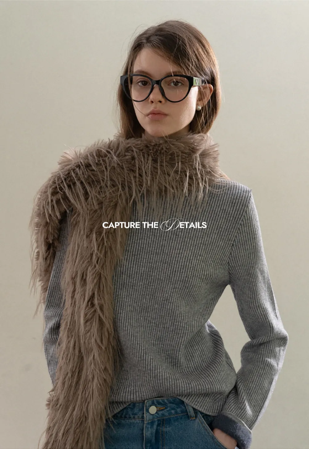 Stand-Collar Ribbed Fleece Knit Top