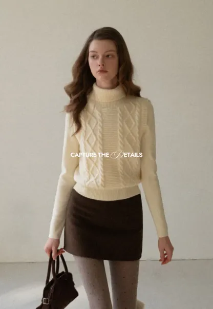 High-Waisted A-Line Wool Skirt(with belt)