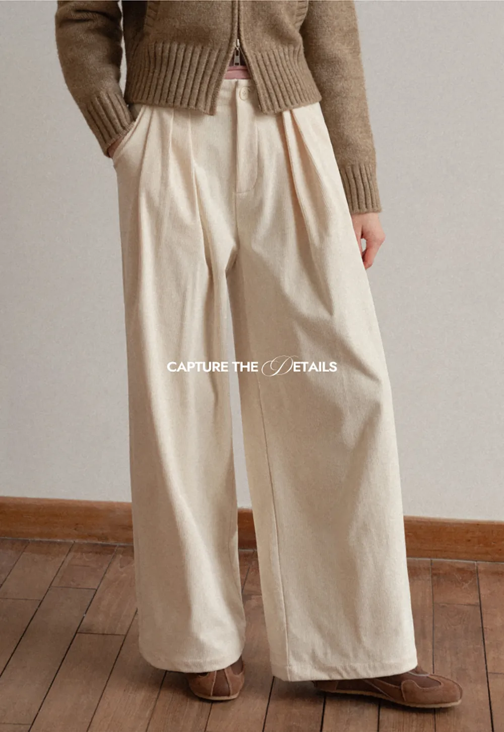 Pleated Wide-Leg Corduroy Pants