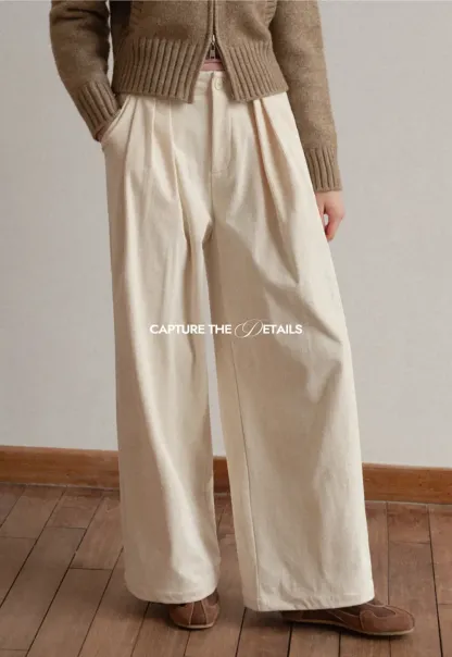 Pleated Wide-Leg Corduroy Pants