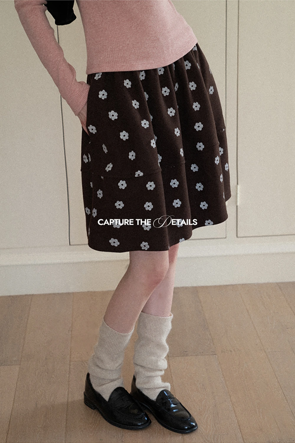 Floral Print Woolen Puff Skirt