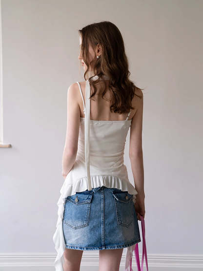 Women's Ruffled Sleeveless Top with Adjustable Tie