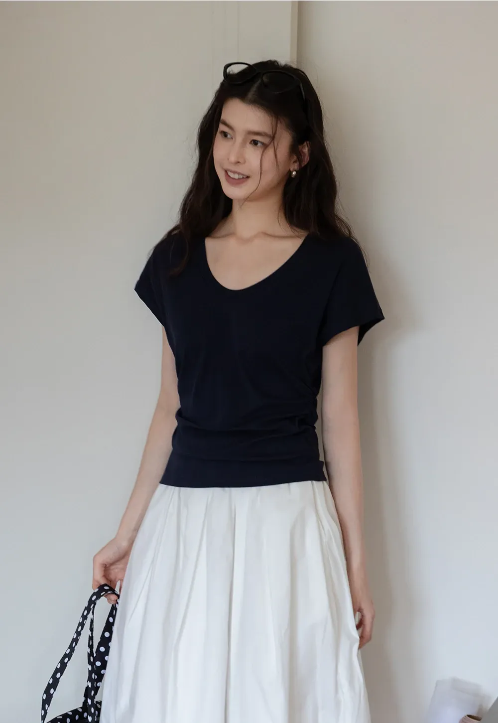 Women’s Side-Ruched Cap-Sleeve Tee
