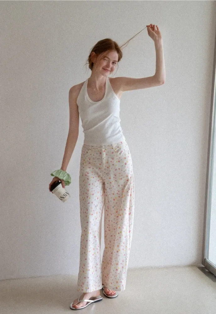 Women’s Pastel Floral Wide-Leg Pants