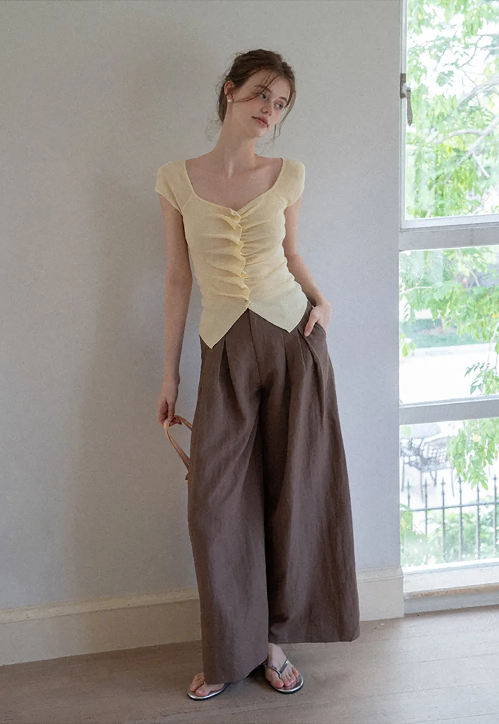 Wide Leg Pants with Braided Rope Belt