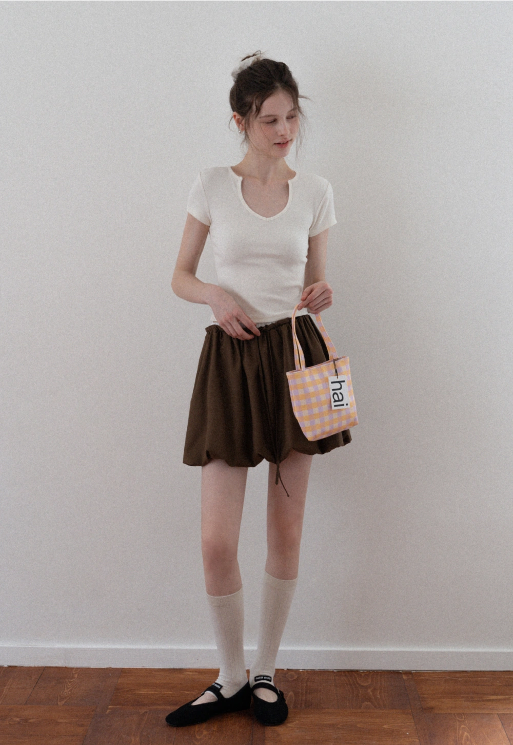 Drawstring Bubble Mini Skirt