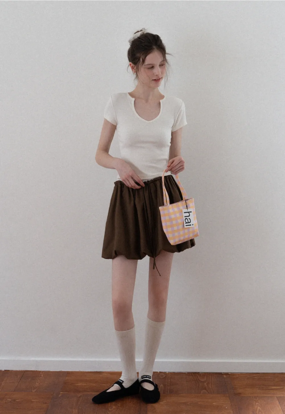 Drawstring Bubble Mini Skirt