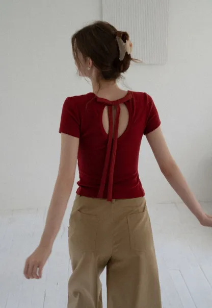 Women’s Backless Tie Short Sleeve Top