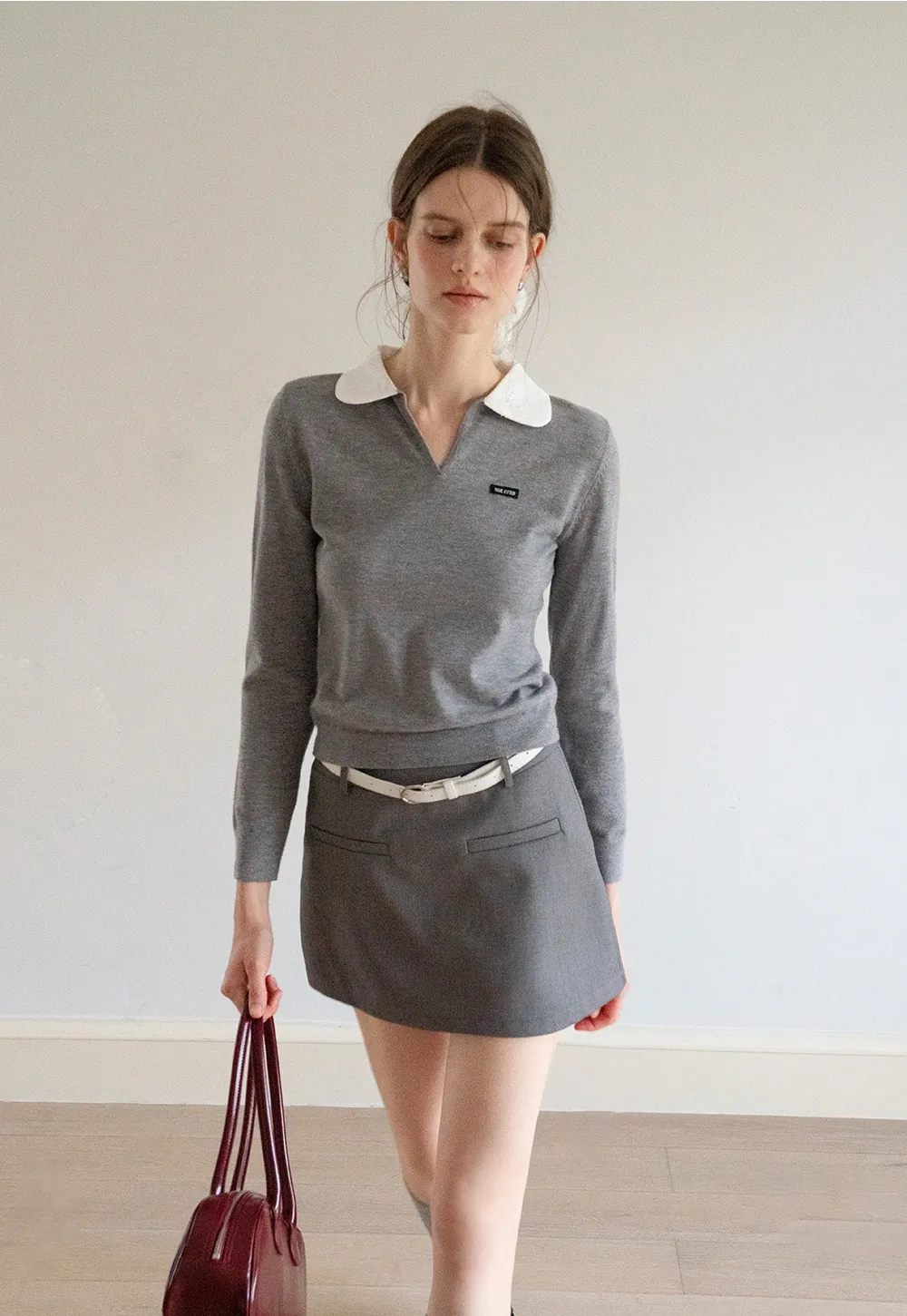 Women's Contrast Collar Long Sleeve Polo Top