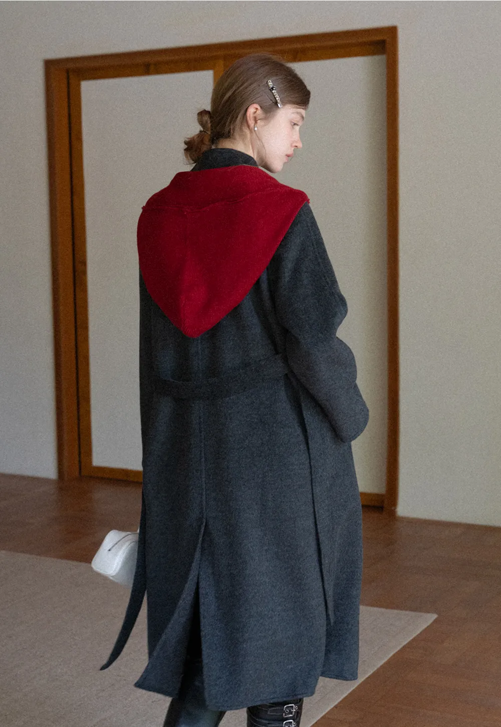 Wool Blend Belted Coat with Scarf Detail