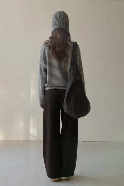 Loose Fleece-Lined Jeans with Tassel Belt