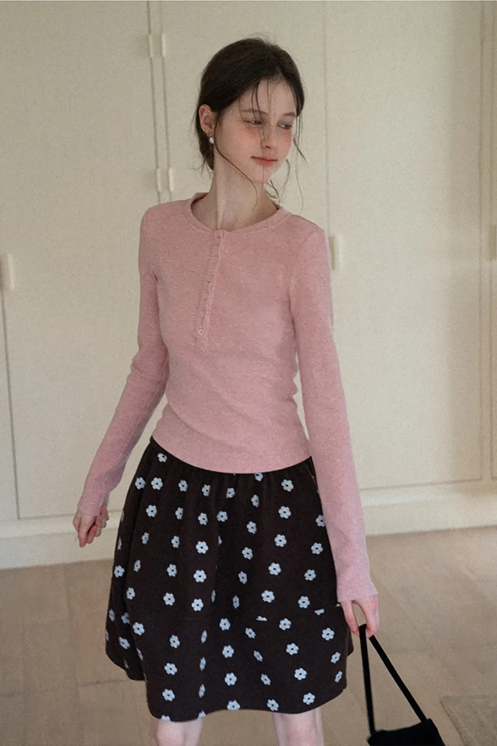 Floral Print Woolen Puff Skirt