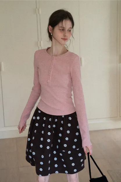 Floral Print Woolen Puff Skirt