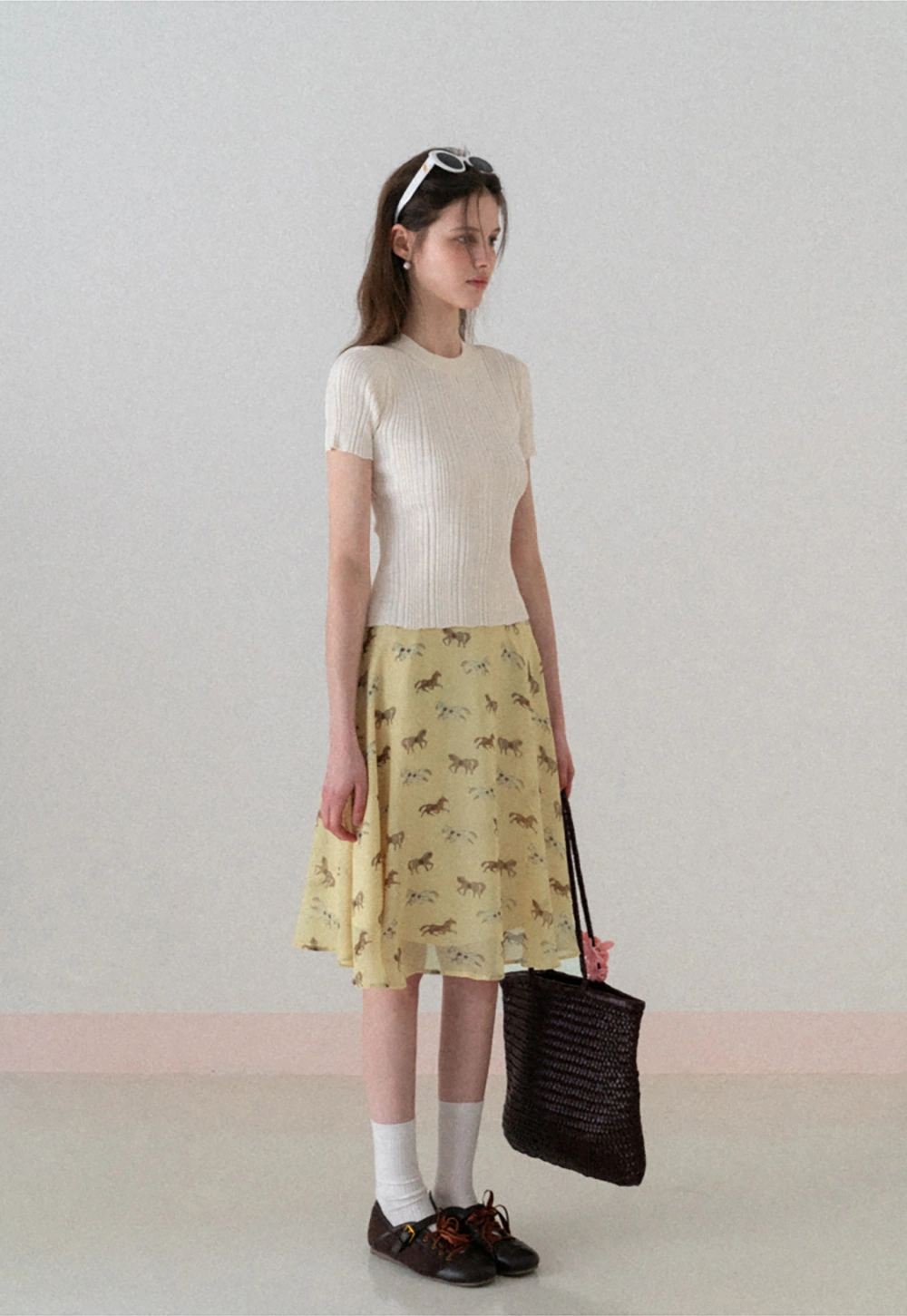 Horse Print Flared Midi Skirt