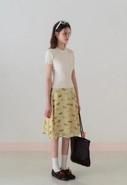 Horse Print Flared Midi Skirt