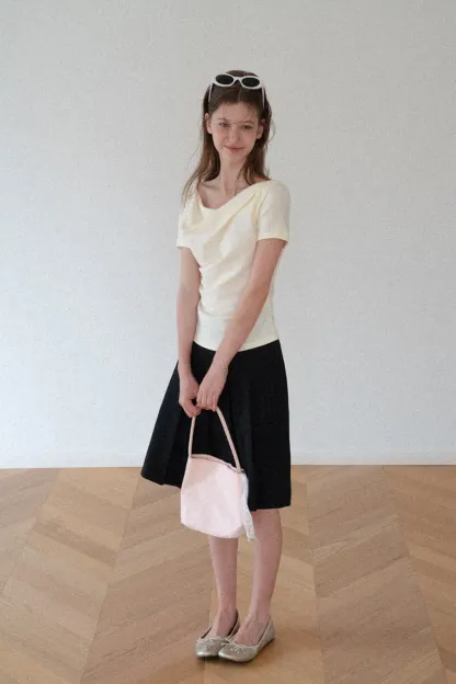 Asymmetrical Draped Neckline Short Sleeve Top