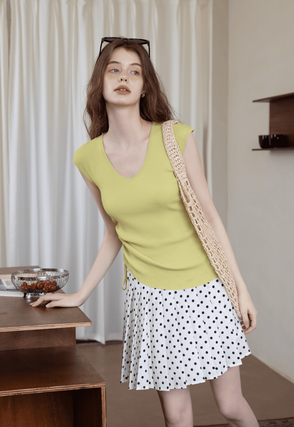 Polka Dot Pleated Mini Skirt