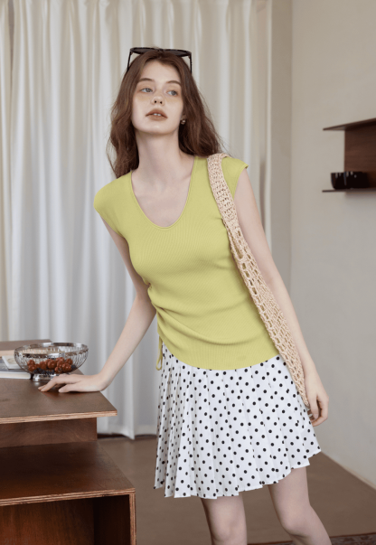Polka Dot Pleated Mini Skirt