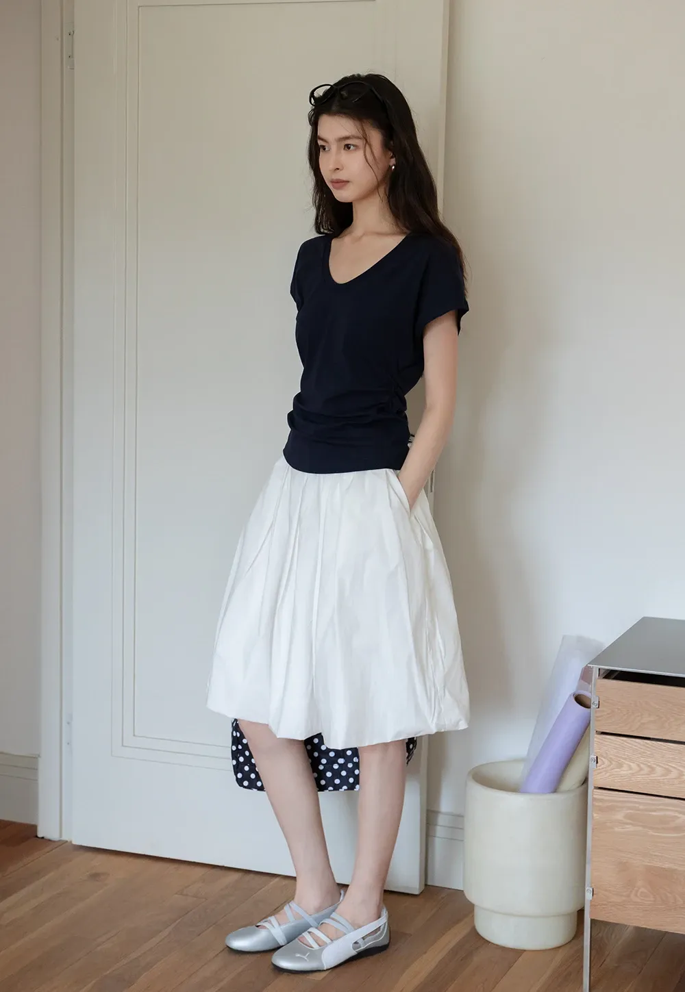 Women’s Side-Ruched Cap-Sleeve Tee