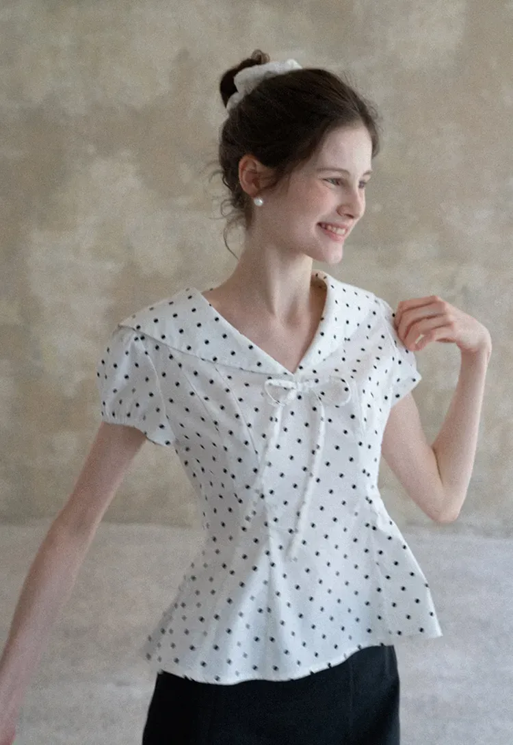 Polka Dot Sailor Collar Blouse