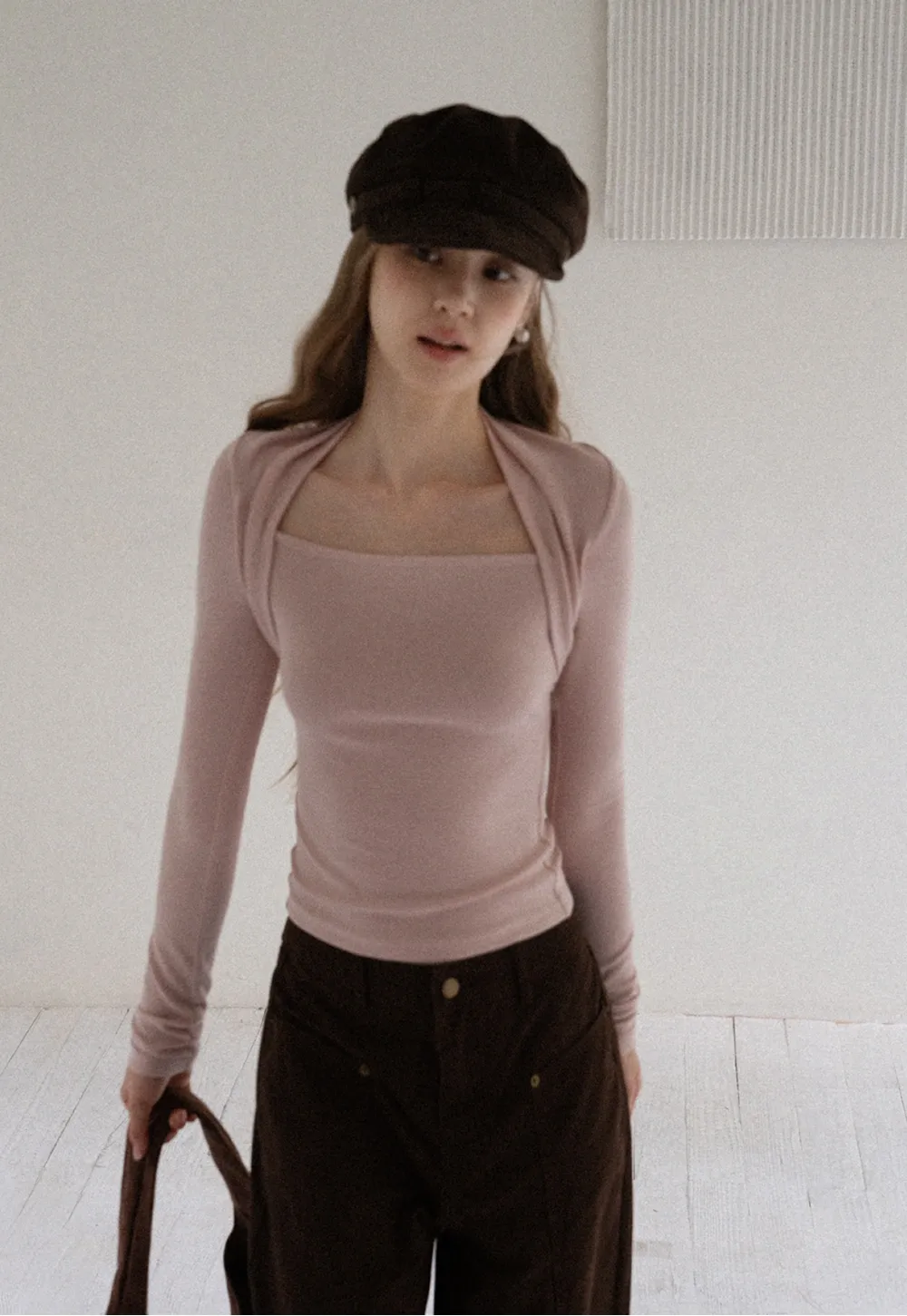 Square Neck Long Sleeve Slim Fit Top