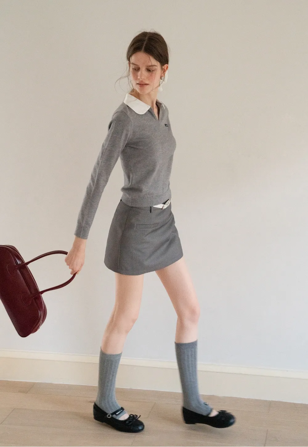 Women's Contrast Collar Long Sleeve Polo Top