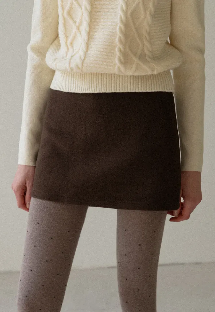 High-Waisted A-Line Wool Skirt(with belt)