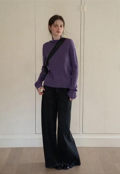 Women Ribbed Turtleneck Sweater for Fall