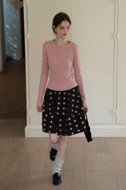 Floral Print Woolen Puff Skirt