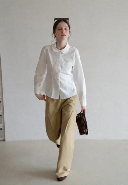 Wide leg high waist casual pants with back pocket design