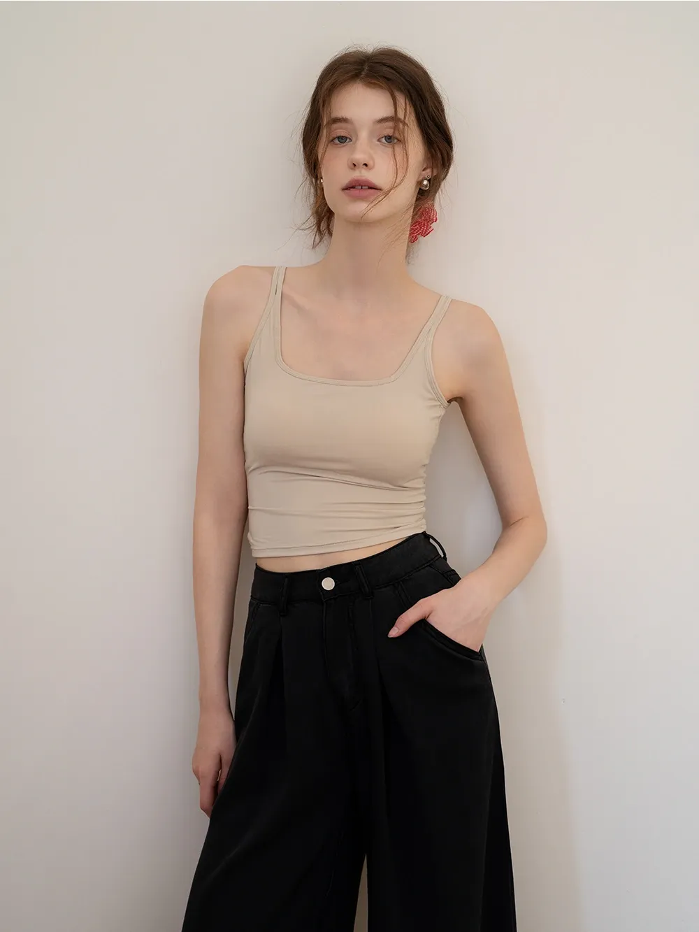 Relaxed Pleated Wide-Leg Denim Trousers