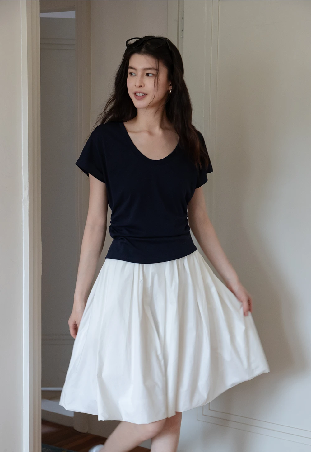 Women’s Side-Ruched Cap-Sleeve Tee