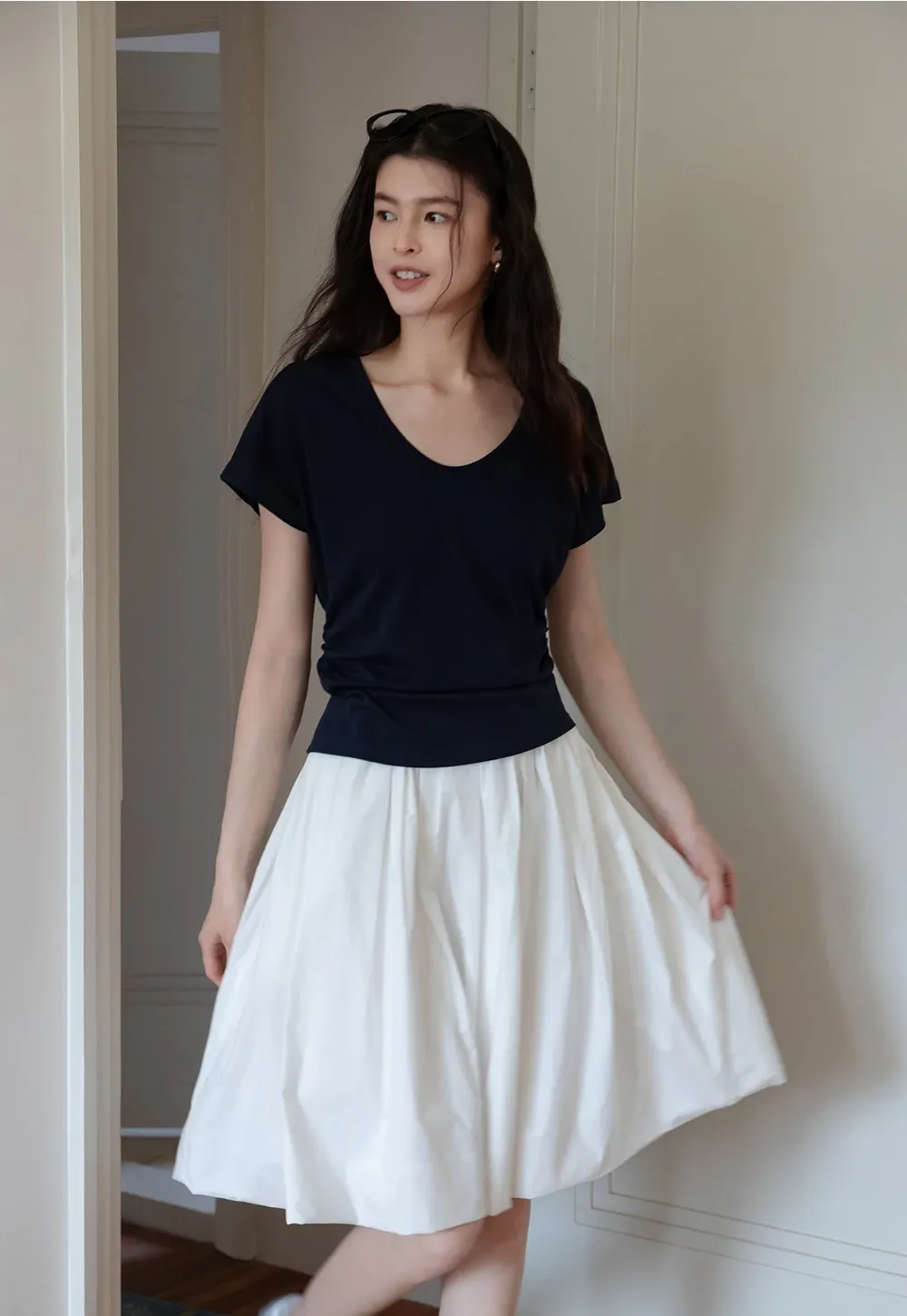 Women’s Side-Ruched Cap-Sleeve Tee