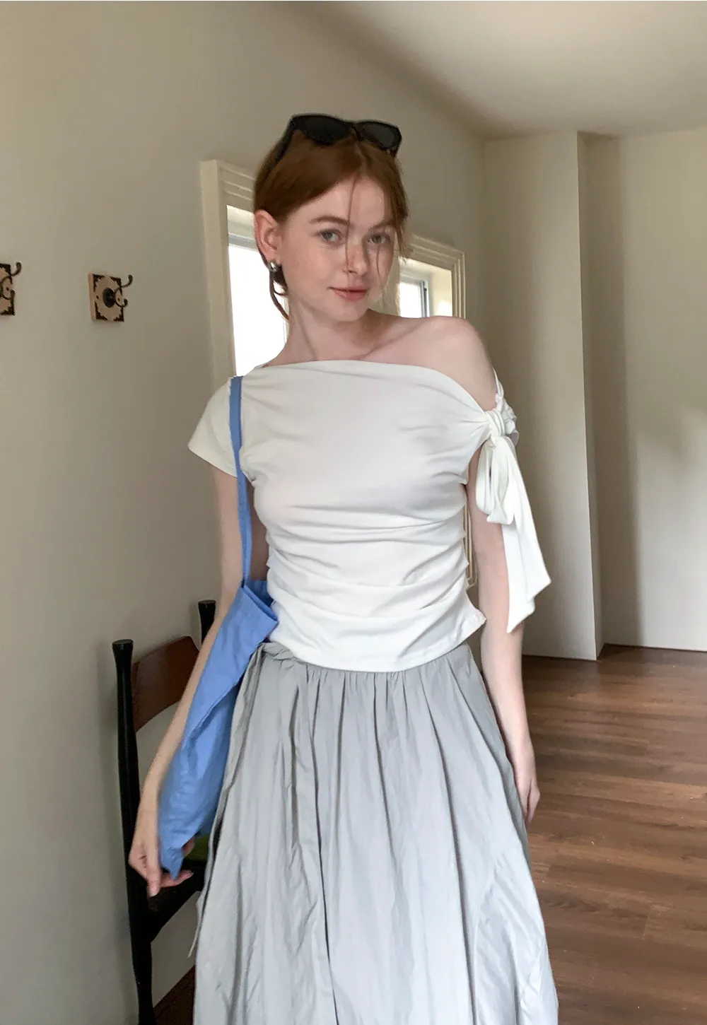 "Women’s Off Shoulder Ruched T-Shirt
