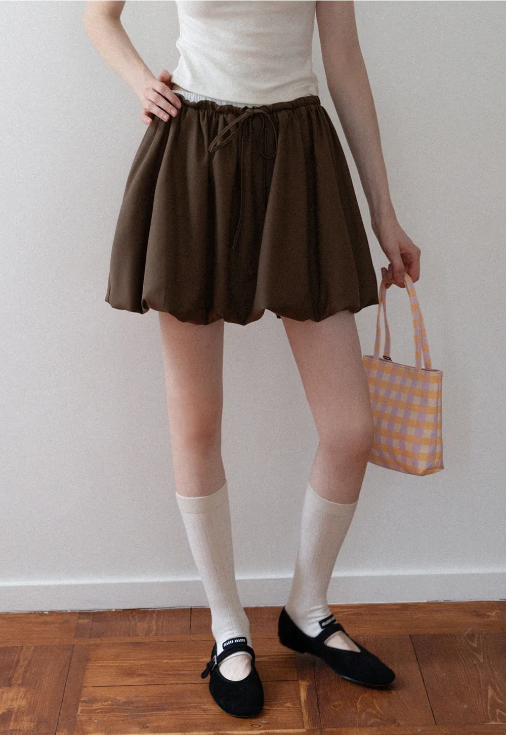 Drawstring Bubble Mini Skirt