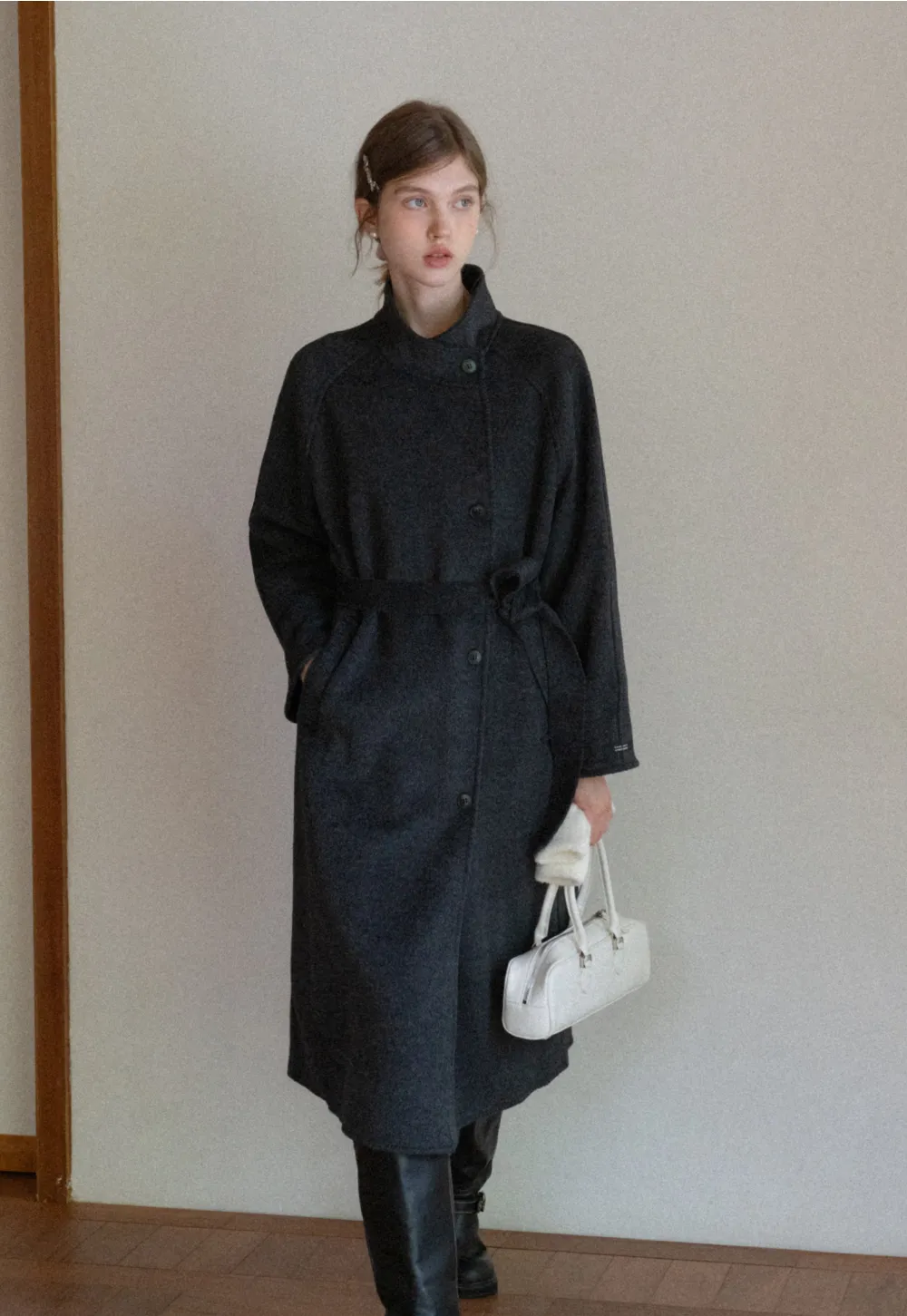 Wool Blend Belted Coat with Scarf Detail