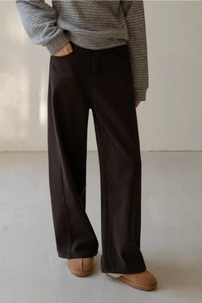 Loose Fleece-Lined Jeans with Tassel Belt