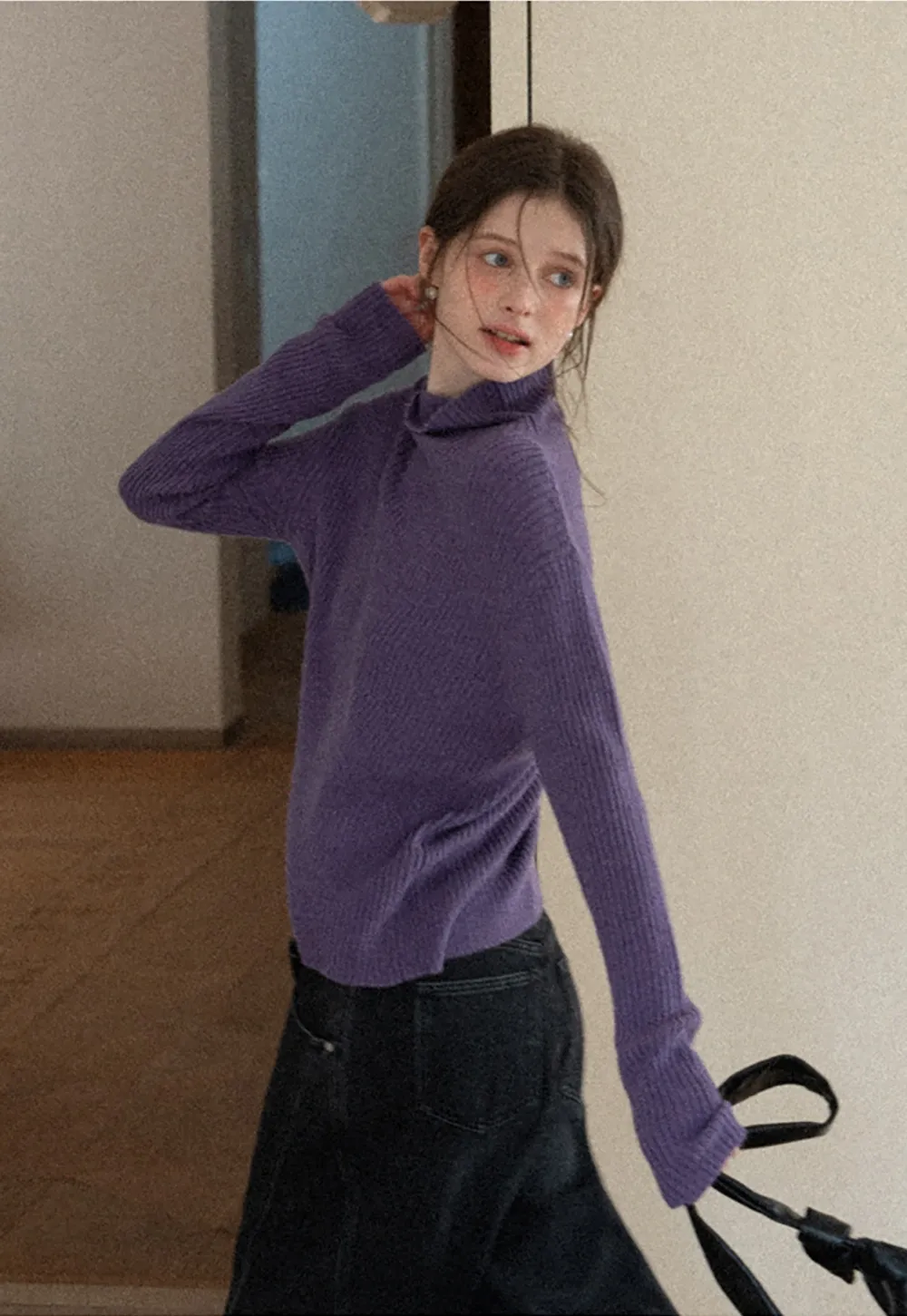 Women Ribbed Turtleneck Sweater for Fall