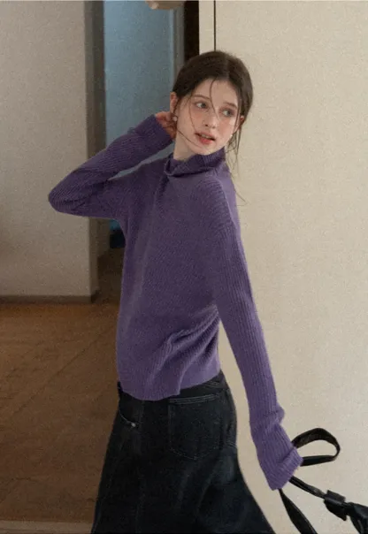 Women Ribbed Turtleneck Sweater for Fall