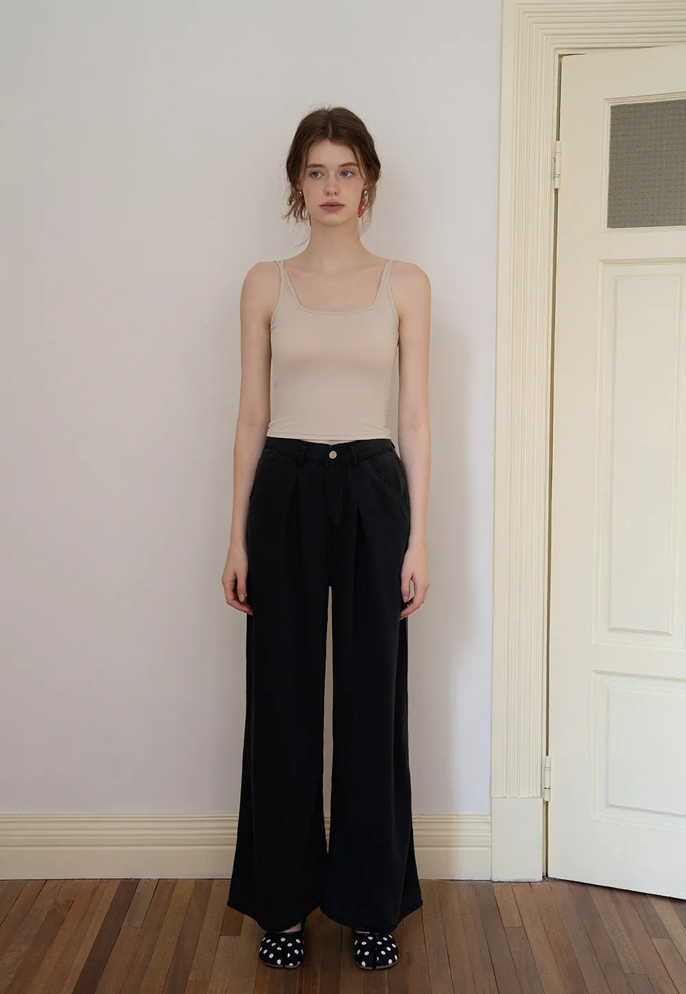 Relaxed Pleated Wide-Leg Denim Trousers