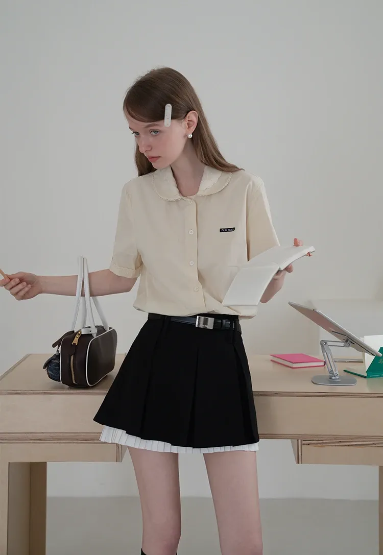 White Collared Button-Up Top