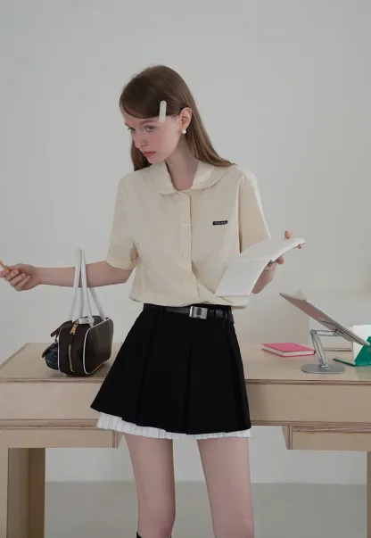 White Collared Button-Up Top