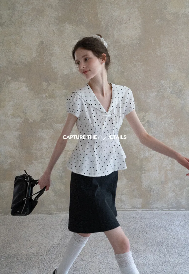 Polka Dot Sailor Collar Blouse