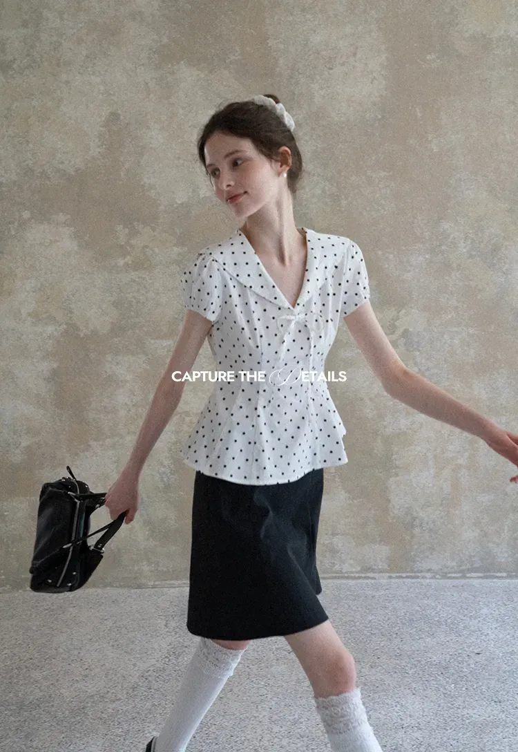 Polka Dot Sailor Collar Blouse
