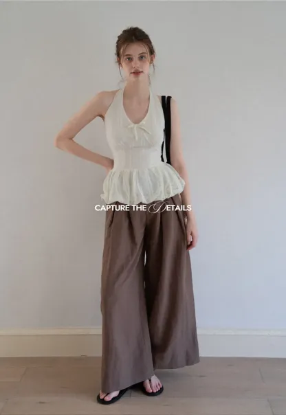 Wide Leg Pants with Braided Rope Belt