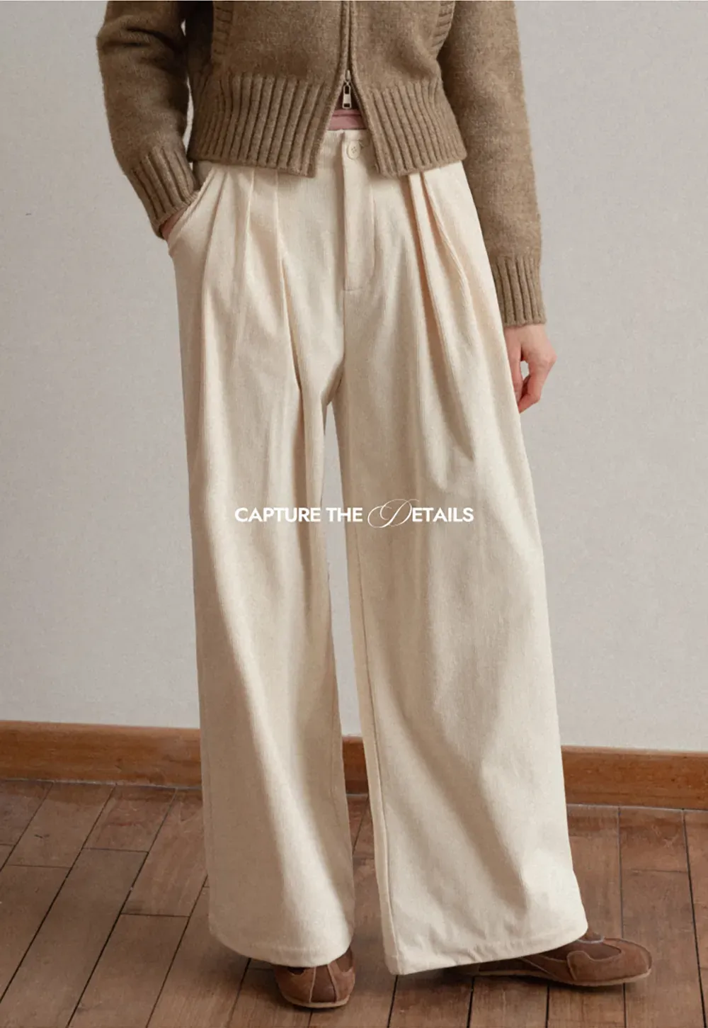 Pleated Wide-Leg Corduroy Pants