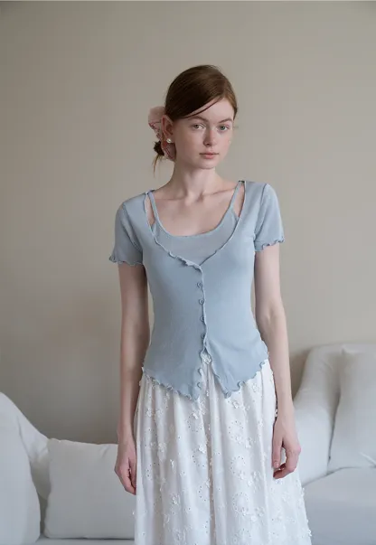 Women’s Ruffle Hem Button Down Knit Top